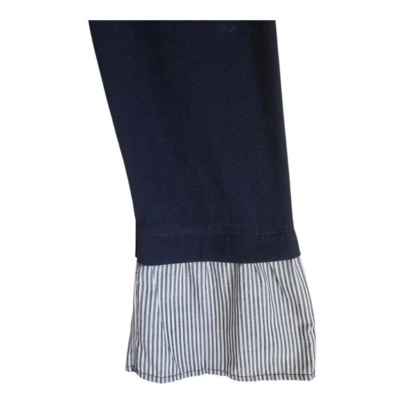LOFT Women M Blouse Top Navy Blue White Striped Ruffle Sleeve Layered Look 36" - Picture 3 of 6